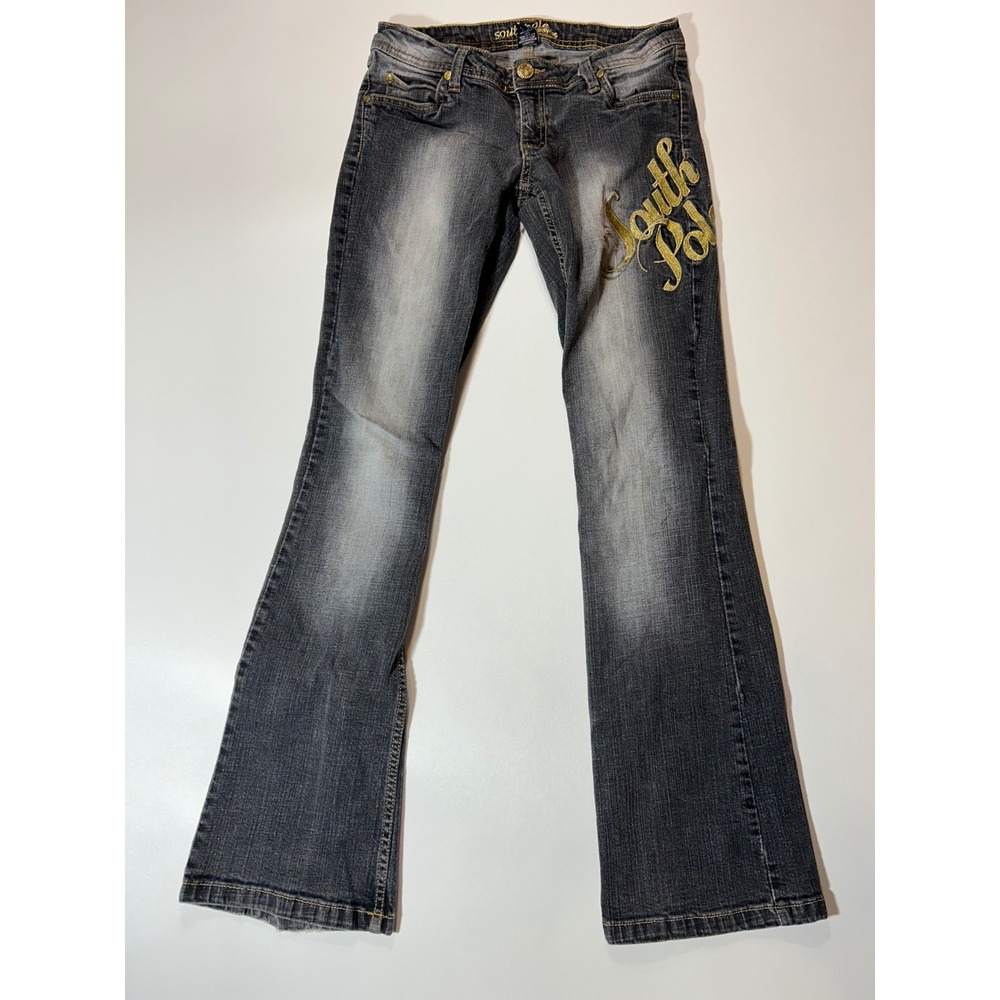 Southpole Jeans Womens 5 Black Excellent Gold Embroidery Y2K Bootcut Denim